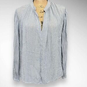 H&M L.O.G.G. Blue and White Long Sleeve Creased Lightweight Popover Shirt